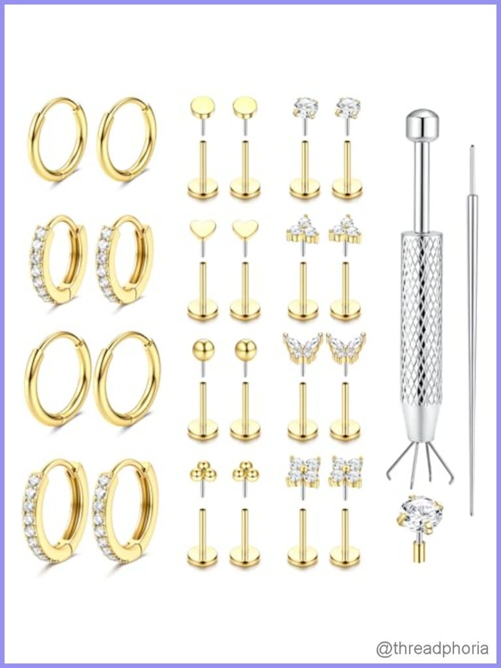 Flat Back Earrings Threadless Nose Studs Set Surgical Steel